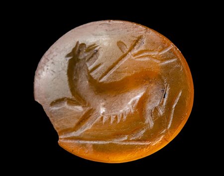 A roman carnelian intaglio. Panther with thyrsus. 