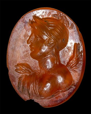 A roman carnelian intaglio. Bust of Nike. 
