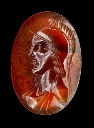 A roman carnelian intaglio. Bust of Athena.