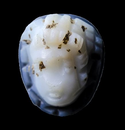 A roman double-layered agate nicolo cameo. Head of Medusa.