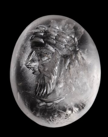A sasanian rock crystal intaglio. Male portrait.