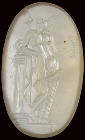 A large roman italic chalcedony intaglio. Dionysos with mask.
