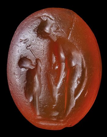 A roman carnelian intaglio. Mars with Eros. 