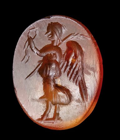 A roman agate carnelian intaglio. Winged Victory. 