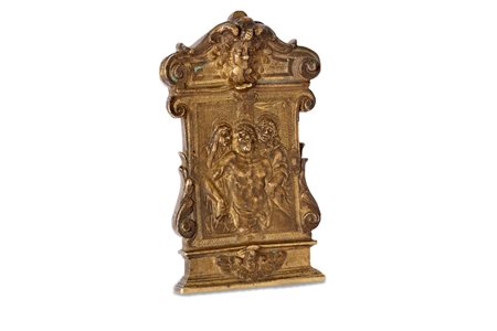 Bottega di Galeazzo Mondella, detto il Moderno (Verona 1467 - 1528) - Pace in bronzo raffigurante Deposizione di Cristo, entro edicola
