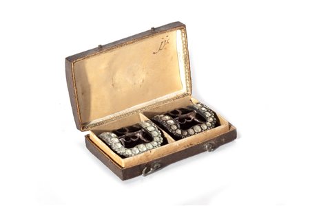 Coppia di antiche fibbie in argento e zirconi