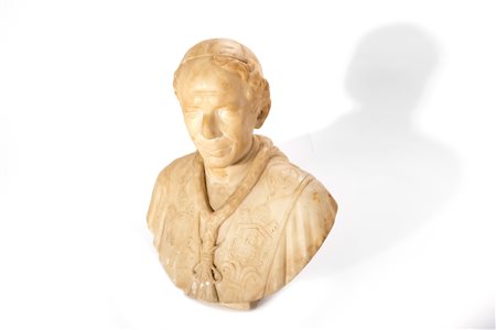 Scultura in alabastro raffigurante busto ritratto di Papa Leone XIII Pecci, secolo XIX