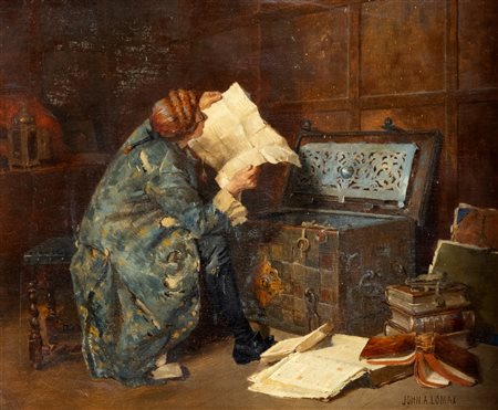 John Arthur Lomax (1857-1923)  - Scena di interno con uomo che legge