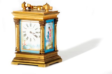 Cappuccina in miniatura in bronzo e placchette in porcellana policroma, secolo XIX