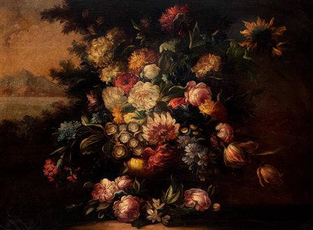 Scuola italiana - Due nature morte con trionfo di fiori en plein air