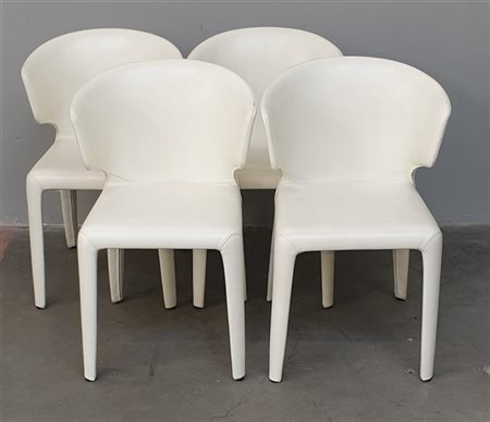 Hannes Wettstein Lotto composto da quattro poltroncine rivestite in pelle bianca