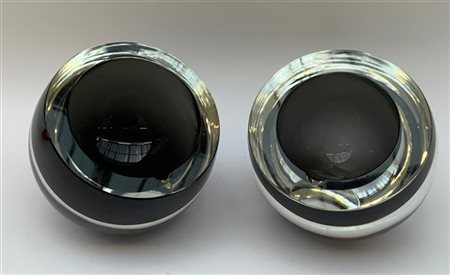 Antonio Da Ros (Attribuito)
Coppia di portacenere in vetro sommerso incolore e a