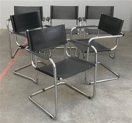Lotto composto da sei sedie con struttura in tubolare metallico, seduta e schie
