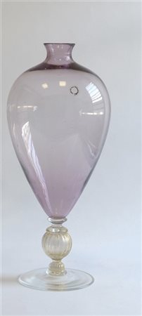 Nason Vaso in vetro soffiato trasparente ametista con base in vetro trasparente