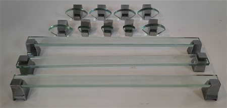 Set di appendiabiti e porta asciugamani in vetro trasparente incolore e metallo