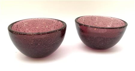 Biot Coppia di ciotoline in vetro trasparente ametista con inclusione di bolle i