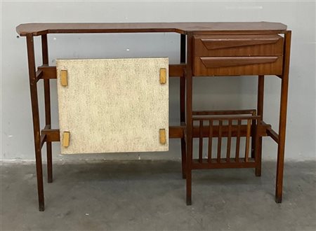 Piccola consolle in legno impiallacciato con due cassettini laterali e portariv