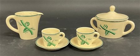 Parte di servizio composto da due tazzine da caffé con piattino, una lattiera e