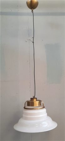 Lampada a sospensione in vetro soffiato in stampo lattimo ed incolore, struttur
