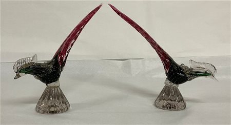 Manifattura di Murano
Coppia di fagiani in vetro sommerso trasparente incolore,