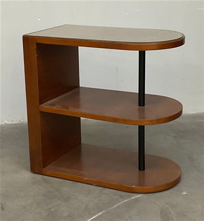 Piccola etagére in stile Novecento a tre ripiani in legno impiallacciato, sovra