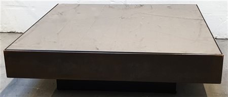 Tavolo da salotto con base in laminato nero, bordo in lamina di rame e piano in