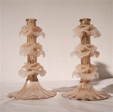 Manifattura di Murano Coppia di lampade da tavolo in vetro incolore con inclusio