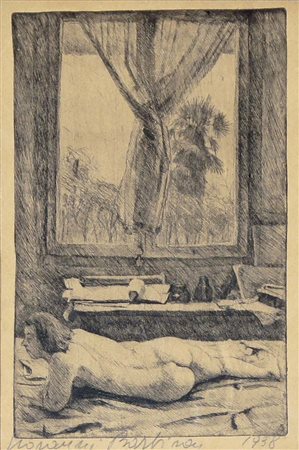 BARBISAN GIOVANNI Treviso 1914 - 1988 Finestra 1938 acquaforte 22,7x14,7 cm...