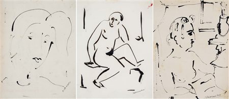 MONACHESI SANTE Roma 1910 - 1991 Figure lotto di 3 disegni a china su carta...