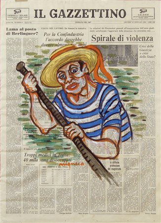 MIGNECO GIUSEPPE Messina 1908 - Milano 1997 Gondoliere tecnica mista su carta...