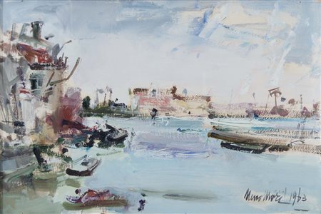 MORI NENO Venezia 1899 - 1968 Mazzorbo 1963 olio su tavola 20x30 cm firma e...