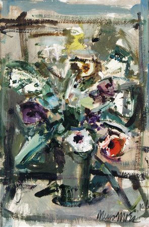 MORI NENO Venezia 1899 - 1968 Fiori 1963 olio su tavola 30x20 cm firma e data...