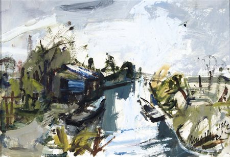 MORI NENO Venezia 1899 - 1968 Cavana 1962 olio su tavola 20x30 cm firma e...