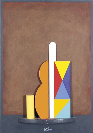 DEL PEZZO LUCIO Napoli 1933 Mensola policroma acrilici e collage su legno...