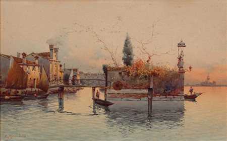 BONIVENTO EUGENIO Chioggia 1880 - Milano 1956 Paesaggio lagunare acquerello...
