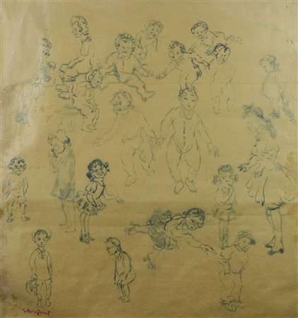 Guido Borgianni IL MONDO FELICE. SEI BAMBINI tecnica mista su carta, cm 80x75...