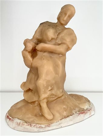 Claudio Parigi LA LAVANDAIA cera d'api su gesso, cm 19,5x18x12 firma sulla...