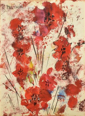 Paul Callins PAPAVERI tempera su carta Fabriano, cm 66x49 firma