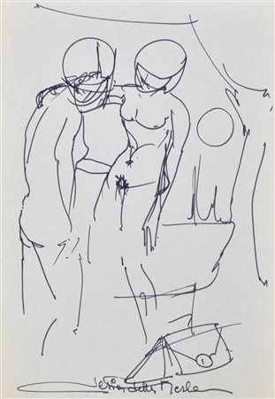 Gianni Sesia della Merla LA COPPIA pennarello su carta, cm 30x21 firma sul...