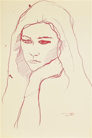 Sebastiano Trovato RITRATTO FEMMINILE china su carta, cm 50x34 firma L'opera...