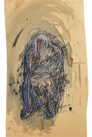 Giovanni Bee COMPOSIZIONE pastello ad olio, gessetto e acquerello su carta,...