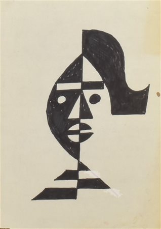 Ignoto MASCHERA penna a feltro su carta, cm 29,5x21