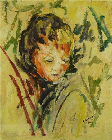 Francesco Cella BAMBINO olio su tela, 50x40cm sul retro: firma eseguito nel 1990