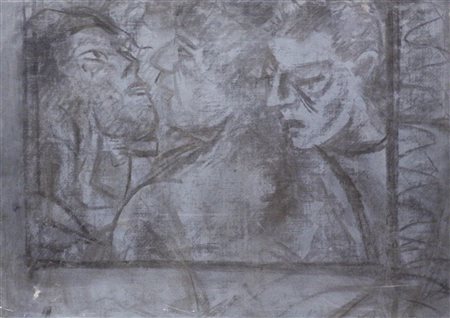 Enrico Allimandi TRE FIGURE olio su cartone telato, cm 50x70 eseguito nel 1956