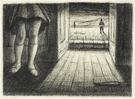 Enrico Allimandi PENSIERO DI DIFESA china e matita su carta, cm 23x31 firma e...