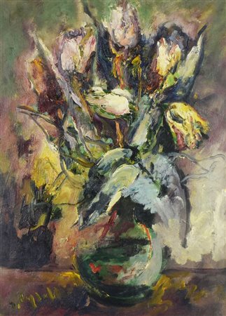 Ignoto VASO DI FIORI olio su tela, cm 70x50 firma sul retro: firma