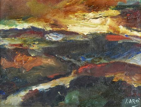 Aro' TRAMONTO olio su tela, cm 30x40 firma sul retro: titolo e data eseguito...