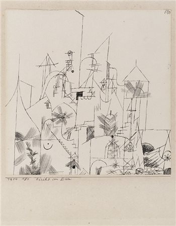 Paul Klee "Kirche im Bau" 1914
inchiostro su carta applicata su cartone
cm 16,5x