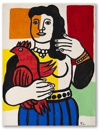 Fernand Leger "Femme au perroquet" 
gouache su carta
cm 58x44
Siglata in basso a