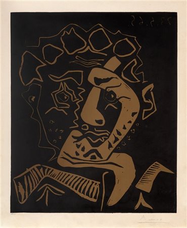 Pablo Picasso "Tête d'Histrion (Le Danseur)" 1965
linocut a colori
cm 63,5x52; f